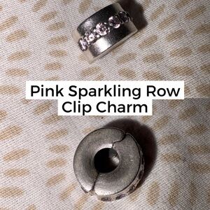 Pandora Silver Clip Charm with Pink Stones